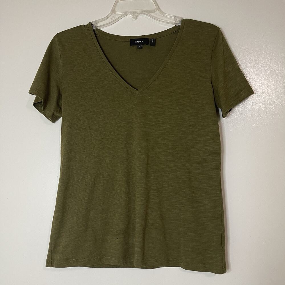 THEORY dark green vneck short sleeve tshirt size small